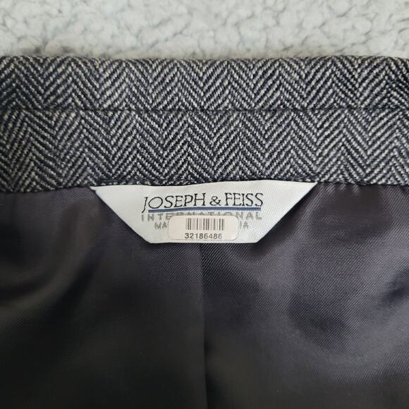 Joseph & Feiss Blazer Jacket 43R Black Gray Herringbone Lambswool Work Office - Picture 8 of 11